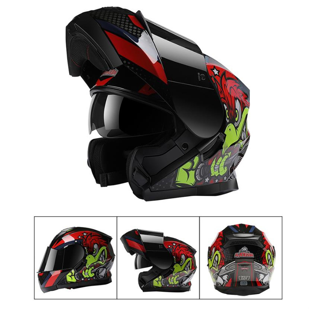 Dual Visor Motorcycle Racing Helmet - Helm Flip Up Lensa Visor Ganda
