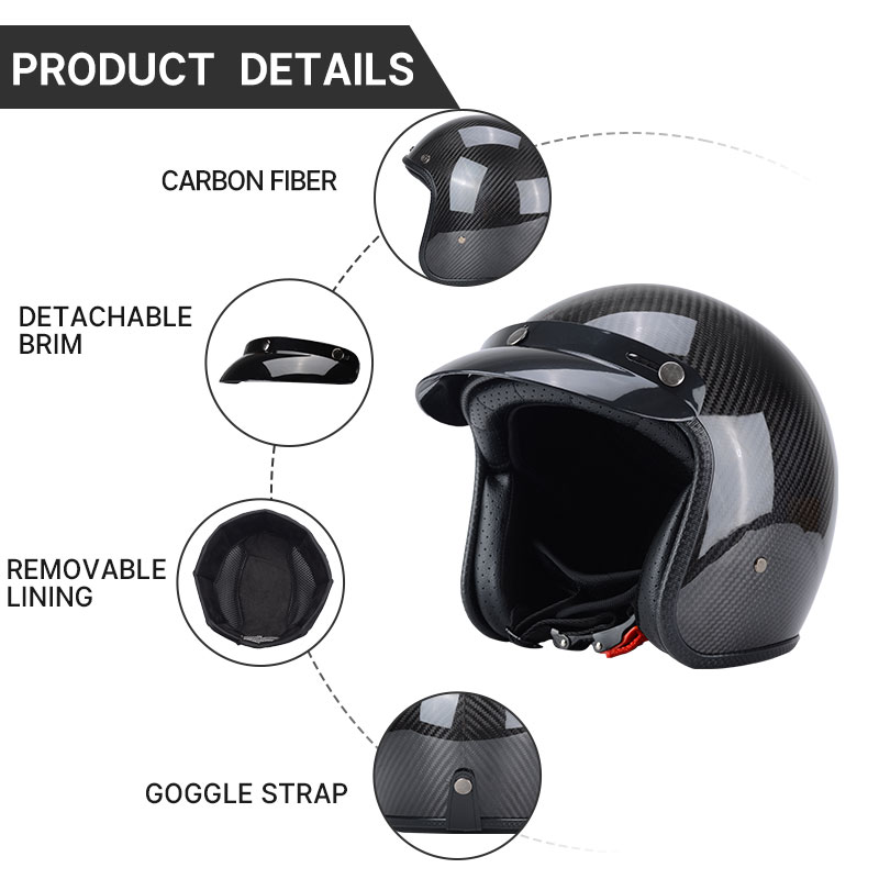 Helm motor wajah terbuka Gloss - Carbon Fiber Lightweight Motorcycle Helmet ulasan dan harga